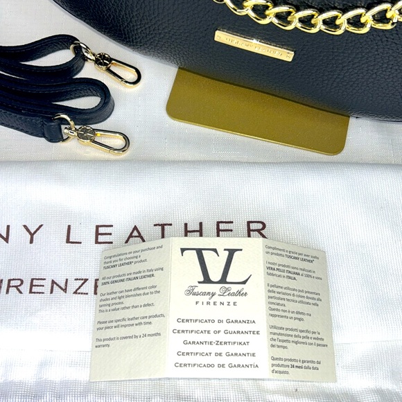 Tuscany Leather Handmade in Italy, Black and Gold Satchel with Dust Bag & COA - Picture 6 of 17